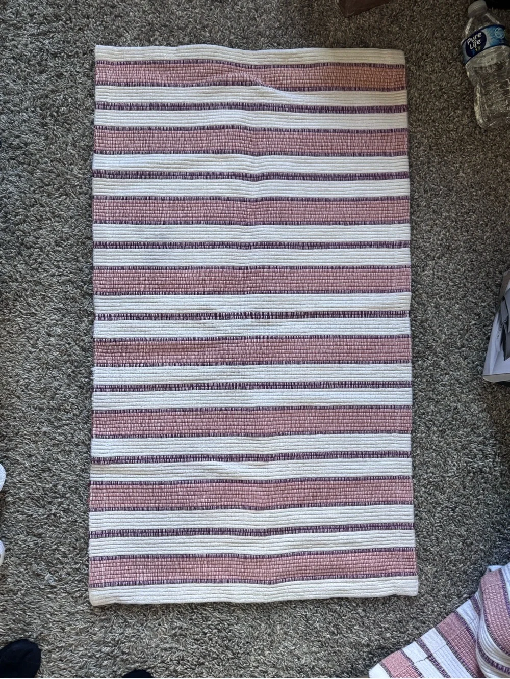 Set of 2 Striped Pink and White Woven Rug